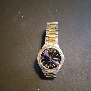 Men's Silver Watch with Purple Dial